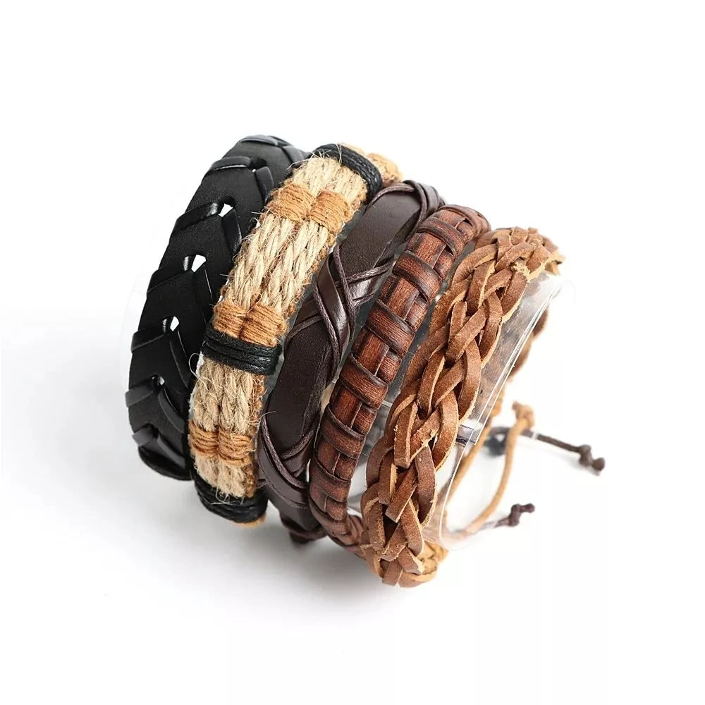Ancient Force Bracelet Set (20 Pcs) – Handmade Leather & Wood Bead Bracelets