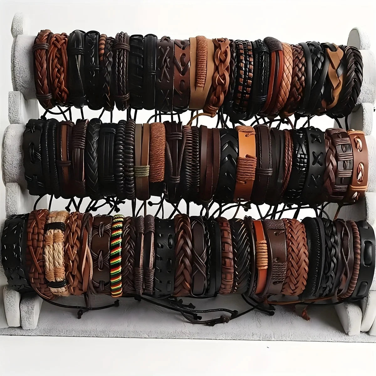 Ancient Force Bracelet Set (20 Pcs) – Handmade Leather & Wood Bead Bracelets
