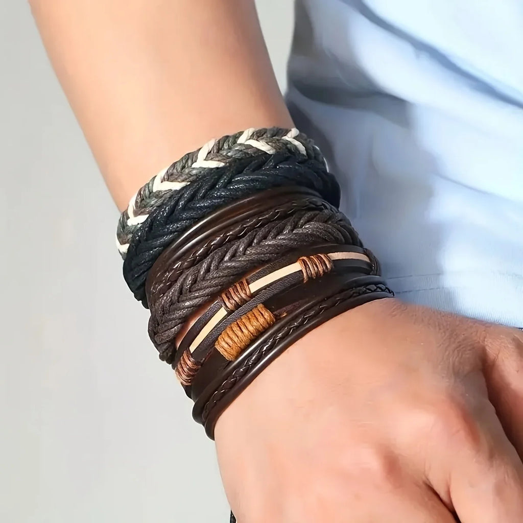 Ancient Force Bracelet Set (20 Pcs) – Handmade Leather & Wood Bead Bracelets
