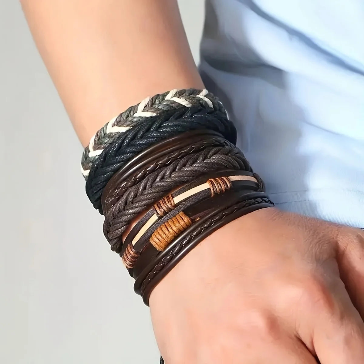 Ancient Force Bracelet Set (20 Pcs) – Handmade Leather & Wood Bead Bracelets