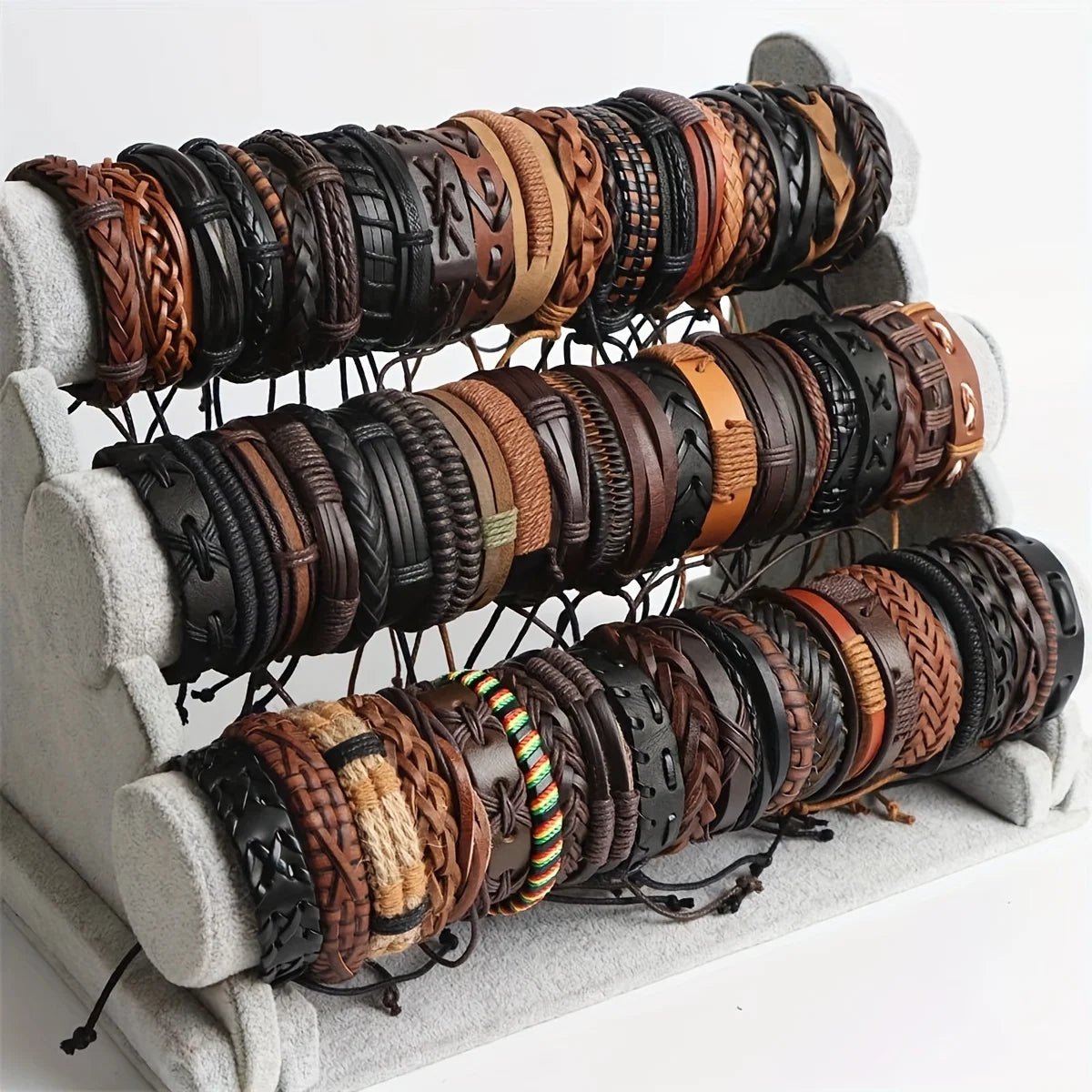 Ancient Force Bracelet Set (20 Pcs) – Handmade Leather & Wood Bead Bracelets