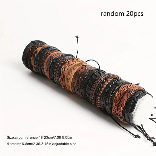 Ancient Force Bracelet Set (20 Pcs) – Handmade Leather & Wood Bead Bracelets